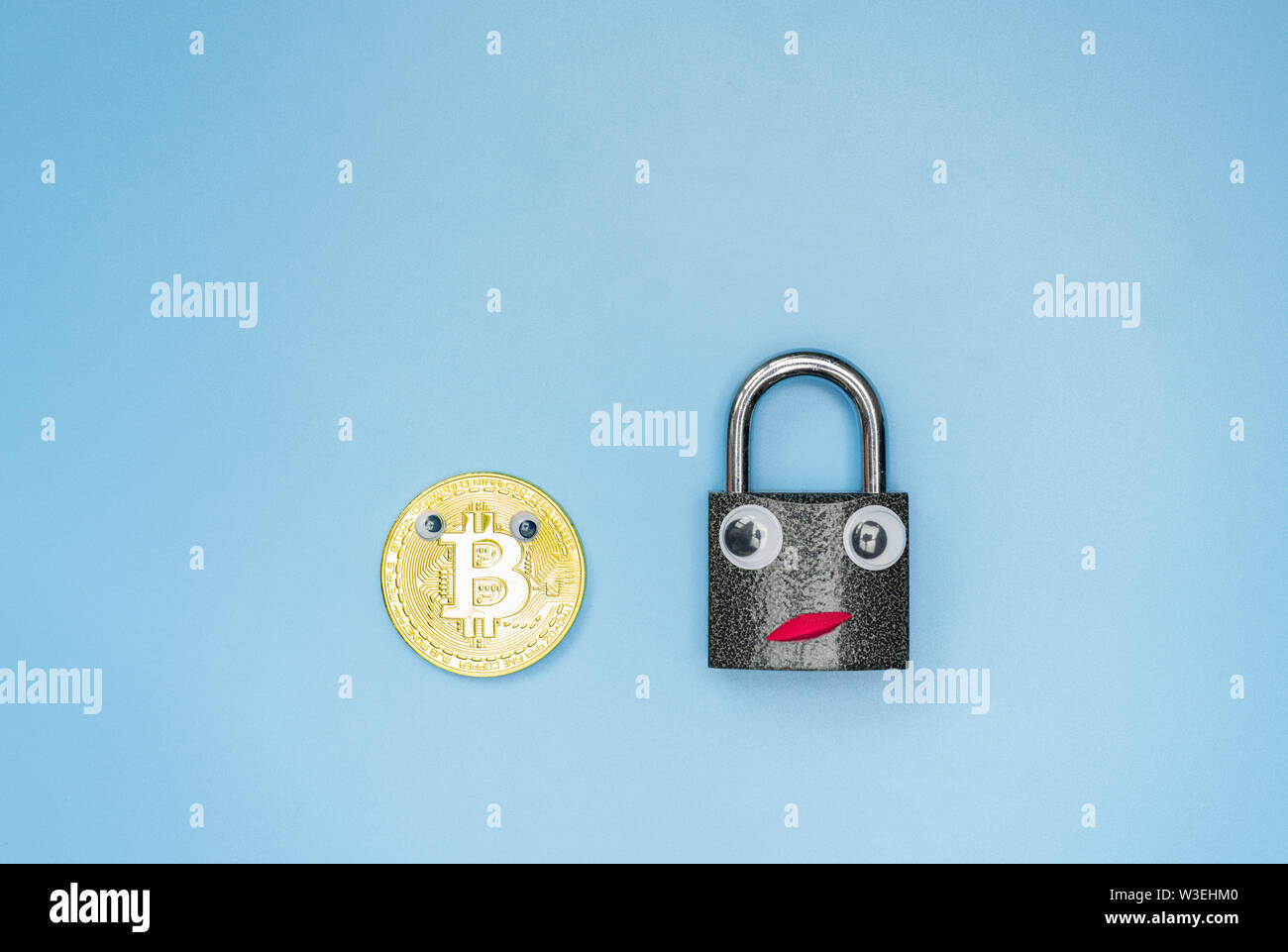 Bitcoin and lock funny concept, copy space. Cryptocurrency trading security  and privacy. Hacking and data protection Stock Photo - Alamy