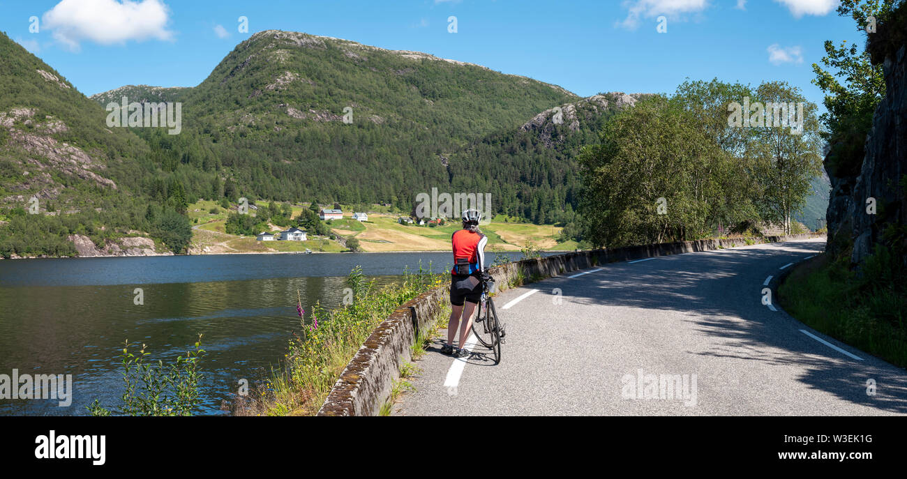 cycling in the landscape surrounding Sognefjord, Norway. Stock Photo