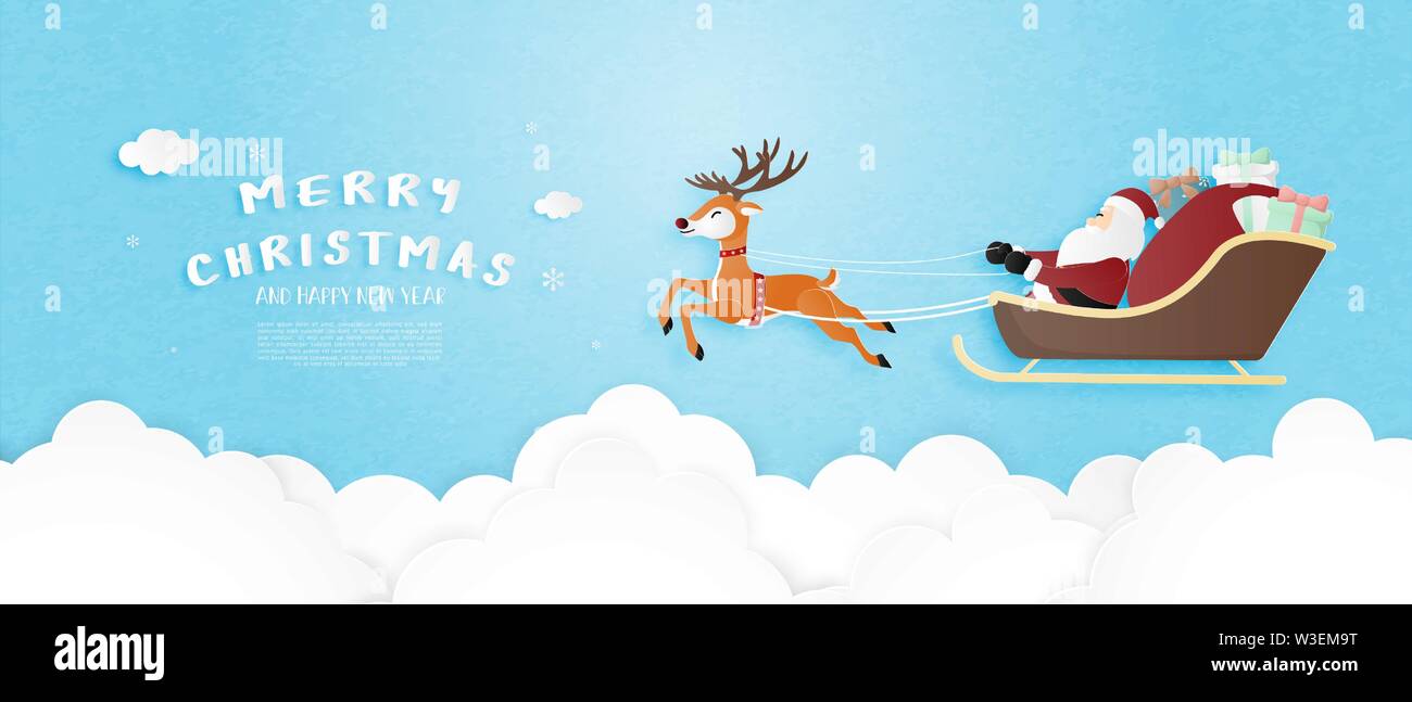 Merry Christmas And Happy New Year Greeting Card In Paper Cut