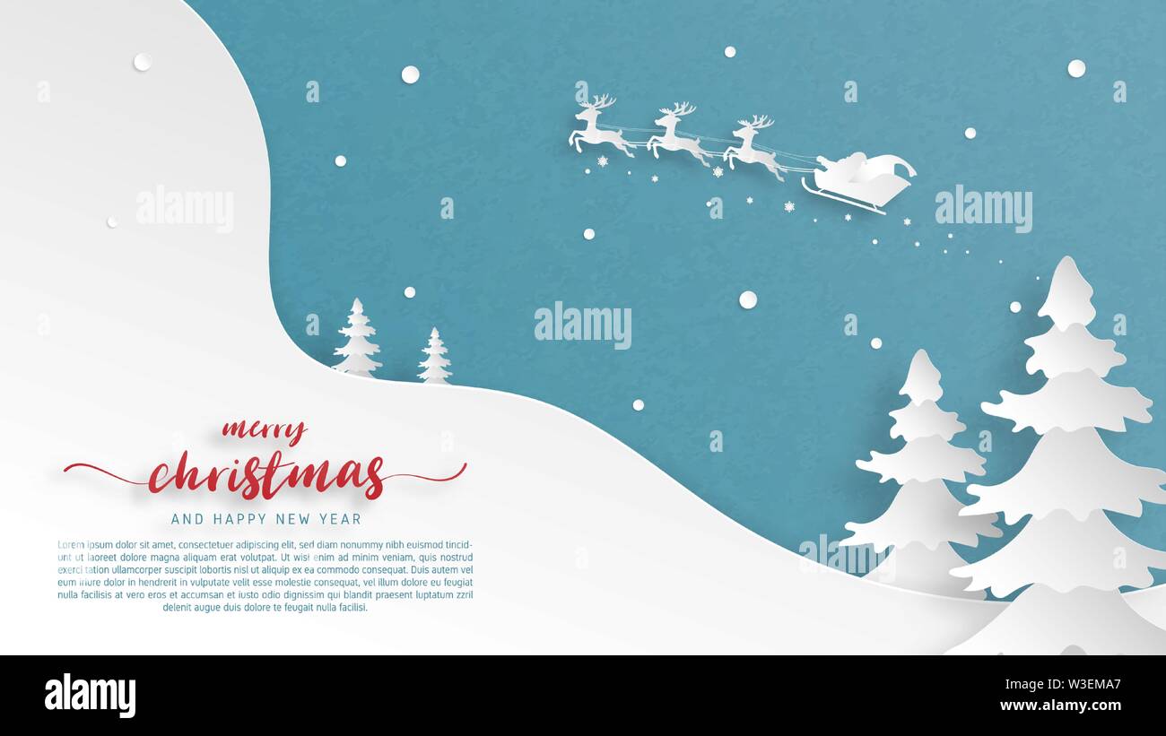 Merry Christmas and Happy new year greeting card in paper cut style ...