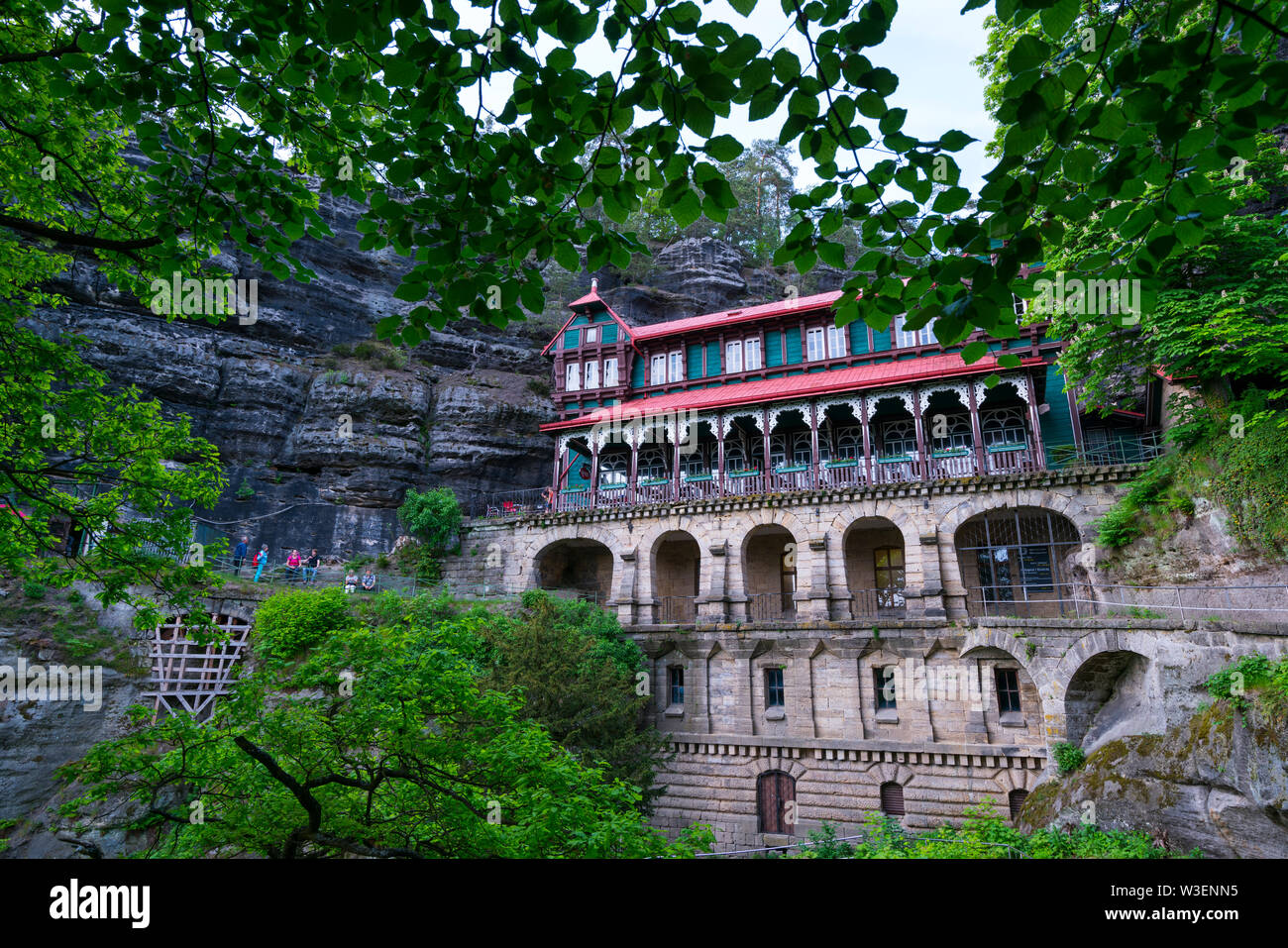 Romantic Hotel, Pravcická brána Gate, Bohemian Switzerland National Park, Czech Republic, Europe Stock Photo