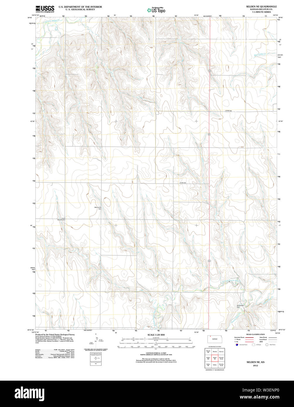 USGS TOPO Map Kansas KS Selden NE 20120905 TM Restoration Stock Photo