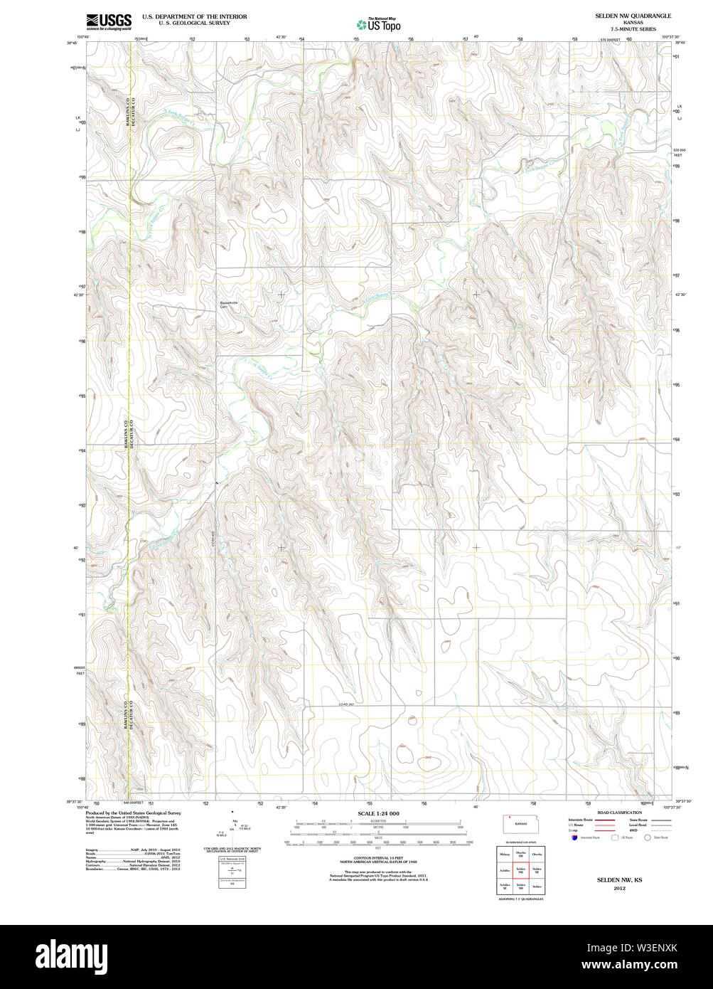 USGS TOPO Map Kansas KS Selden NW 20120905 TM Restoration Stock Photo