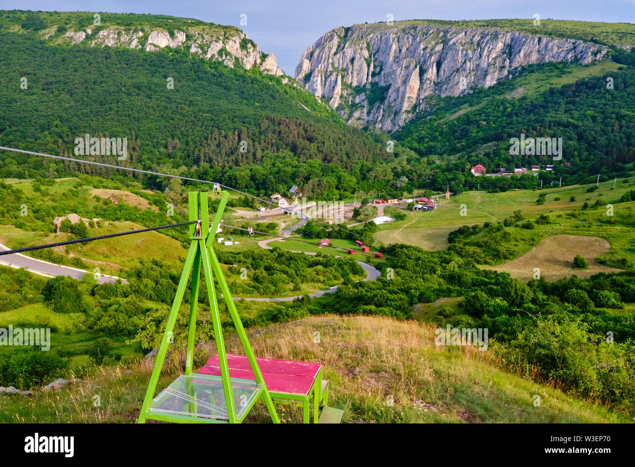 Zipline Base At Turda Gorge Cheile Turzii Cluj County Romania With The Entrance Of The Canyon In The Back At Sunrise In Summer Time View From A Stock Photo Alamy