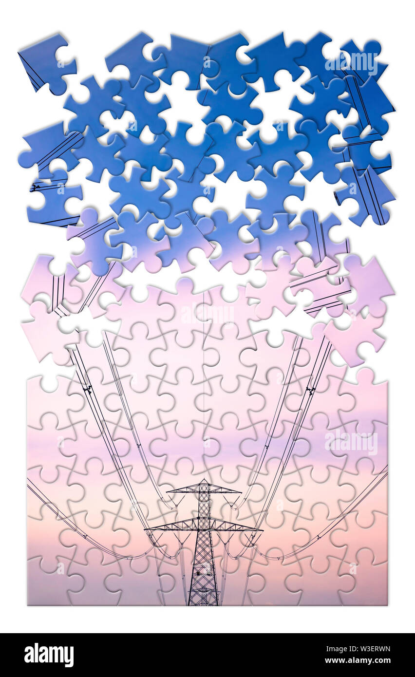 Power tower and transmission lines concept image in jigsaw puzzle