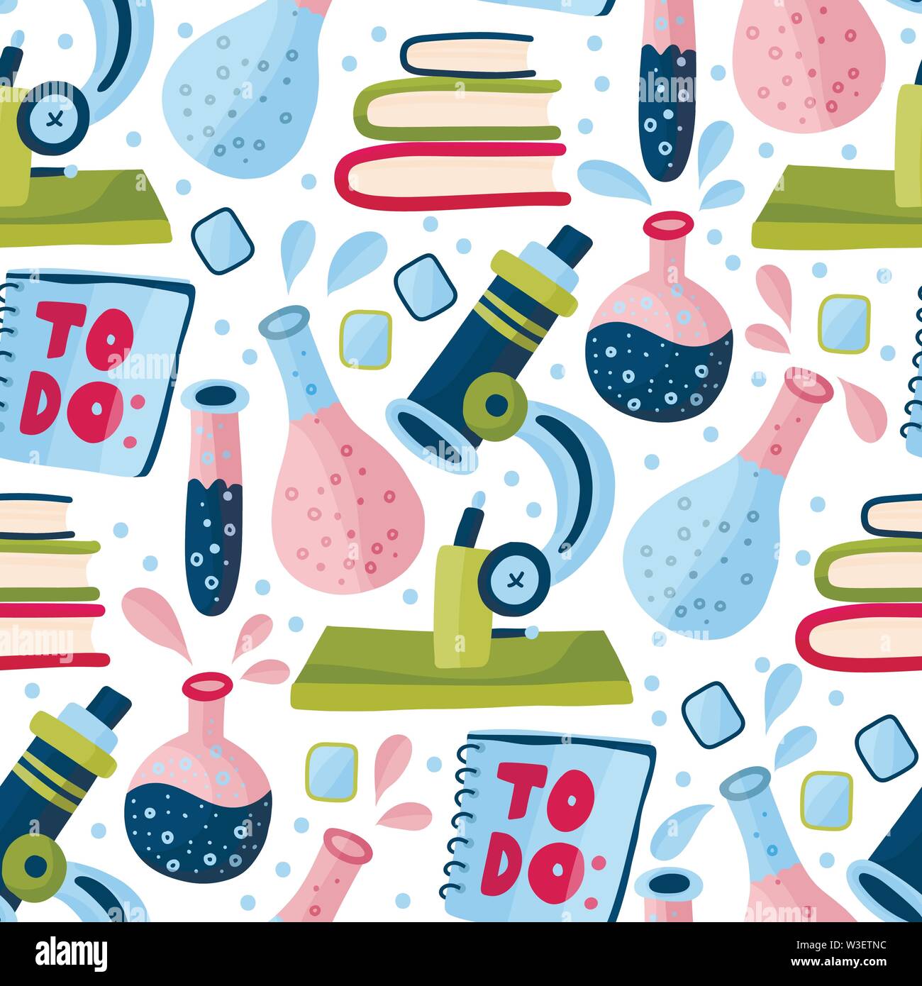 Seamless vector school pattern. Cartoon Flat style. Stock Vector