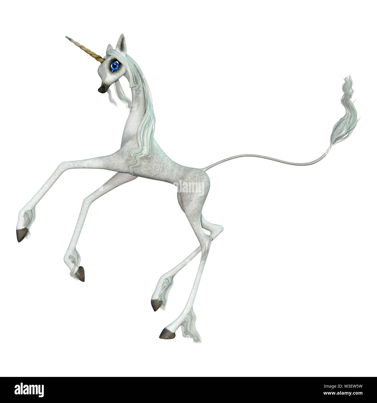 3D rendering of a fantasy white unicorn isolated on white background ...