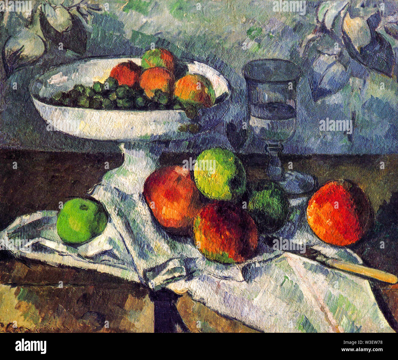 Paul Cézanne, Fruit bowl, Glass and Apples, still life painting, 1879-1880 Stock Photo
