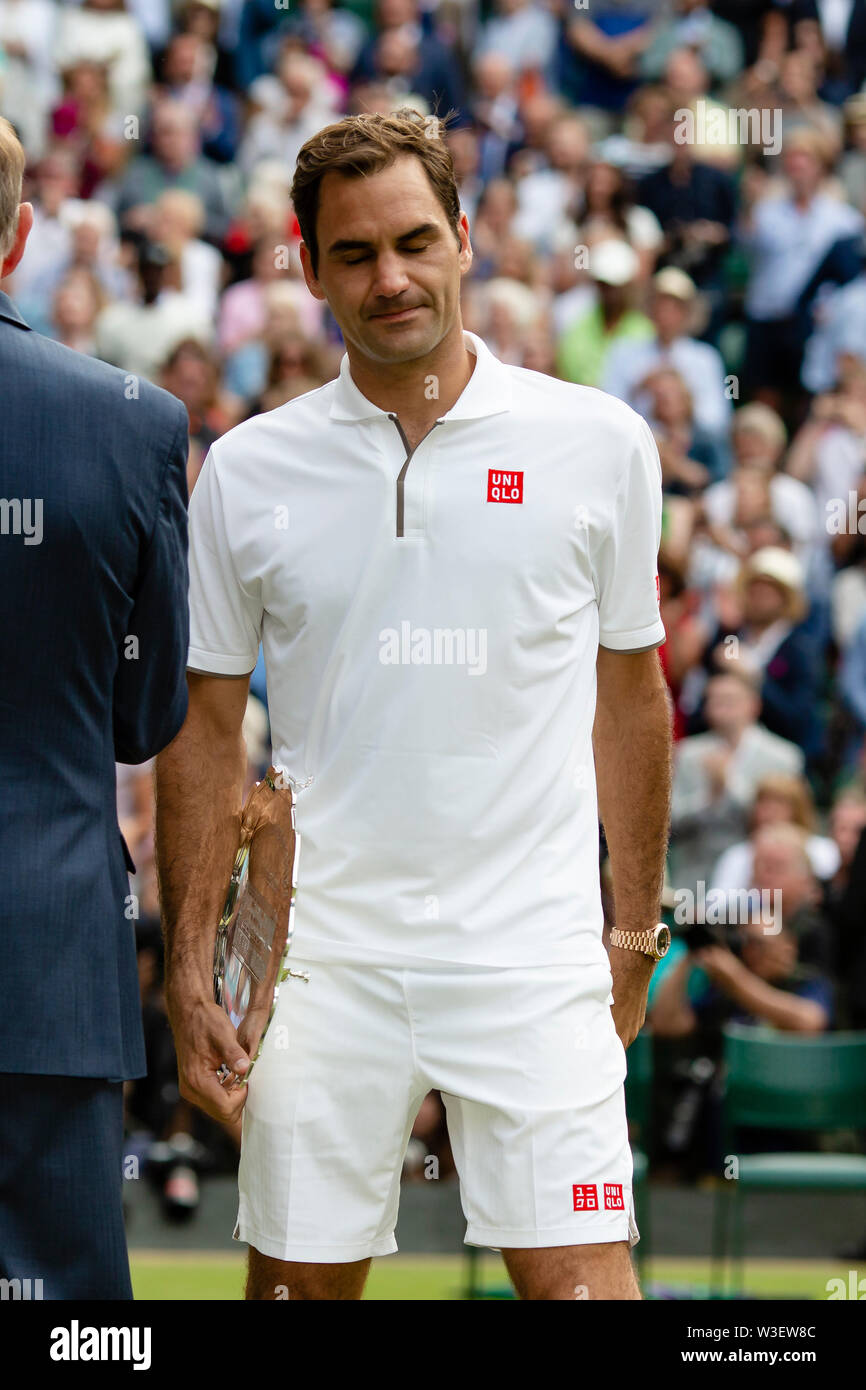 London, UK. 14th July, 2019. Tennis Grand Slam/ATP Tour, Wimbledon, Individual, Men, Final, Djokovic (Serbia) - Federer (Switzerland)