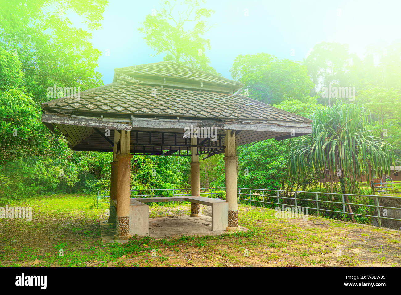 Wooden gazebo near the chong fah waterfall, Khao Lak,Thailand. green