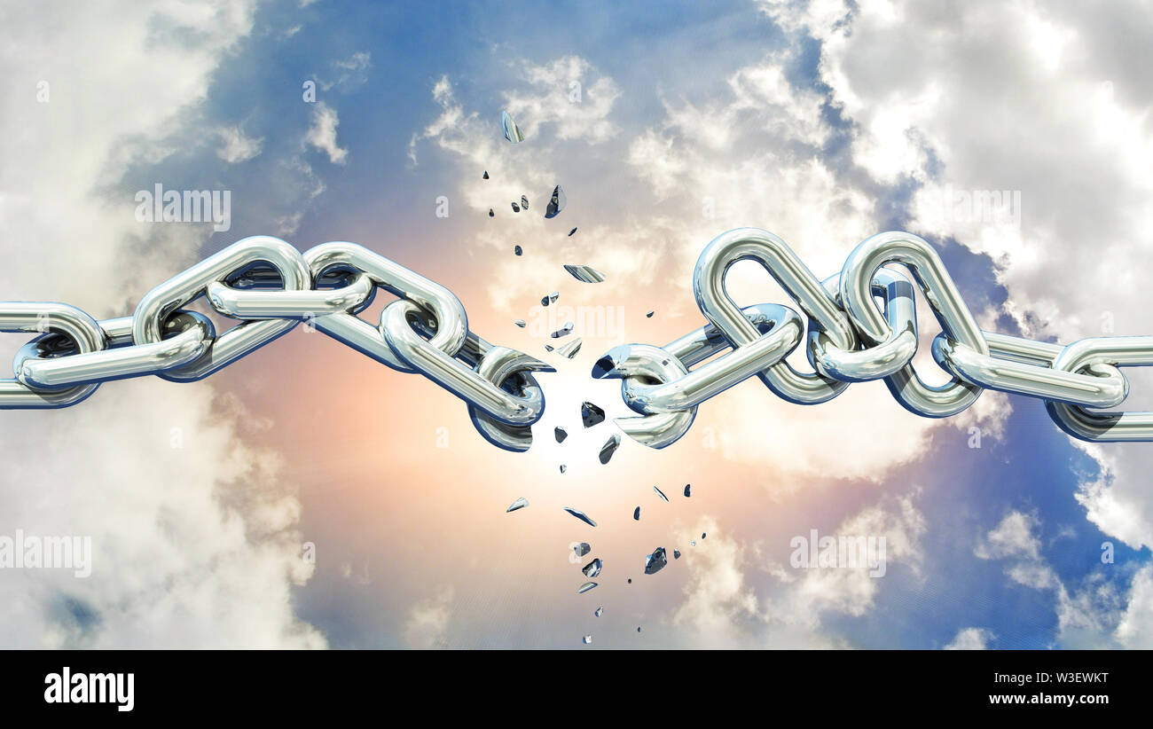 chain breaking broken shuttered sky sun hope freedom background 3d rendering Stock Photo Alamy