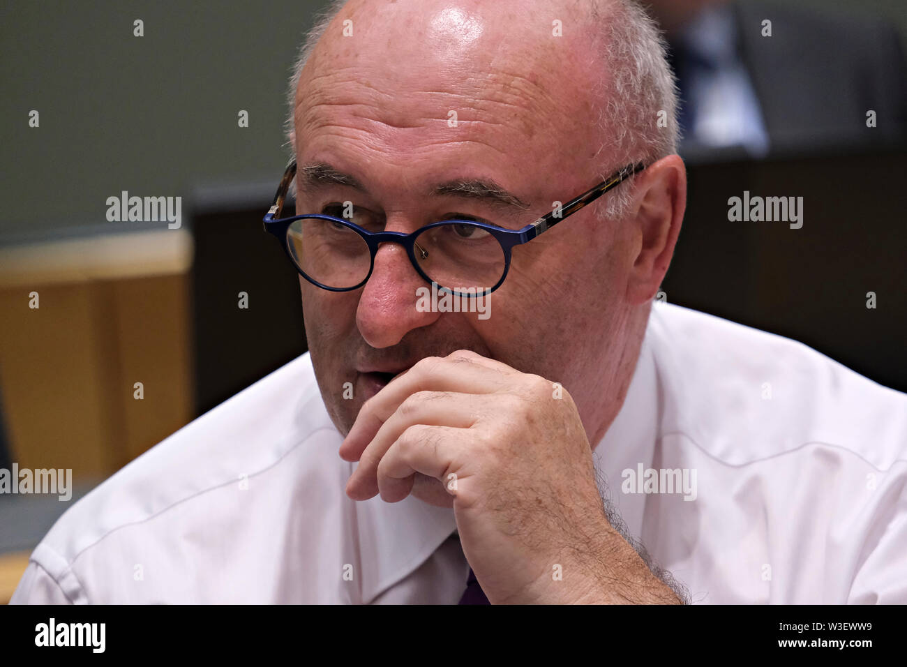 Brussels, Belgium, 15th July 2019. Phil HOGAN, EU Commissioner   attends in an European Union agriculture and fisheries council meeting. Credit: ALEXANDROS MICHAILIDIS/Alamy Live News Stock Photo