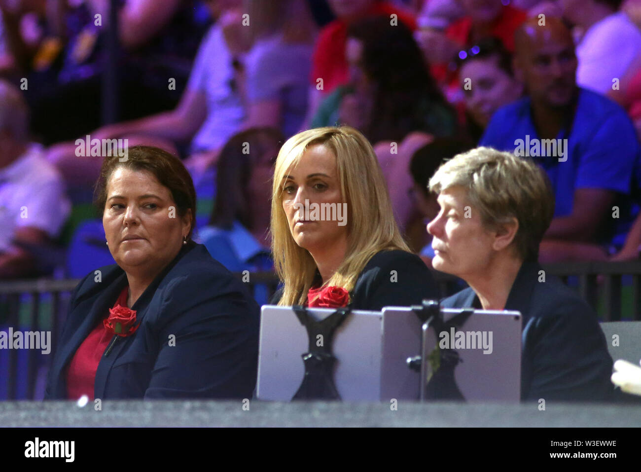 England coach Tracey Neville (centre) during the Netball World Cup ...