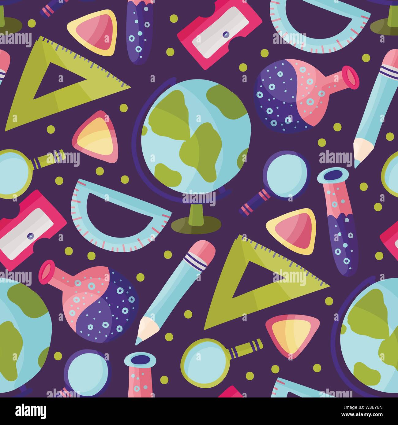 Seamless vector pattern with school supplies. Stock Vector