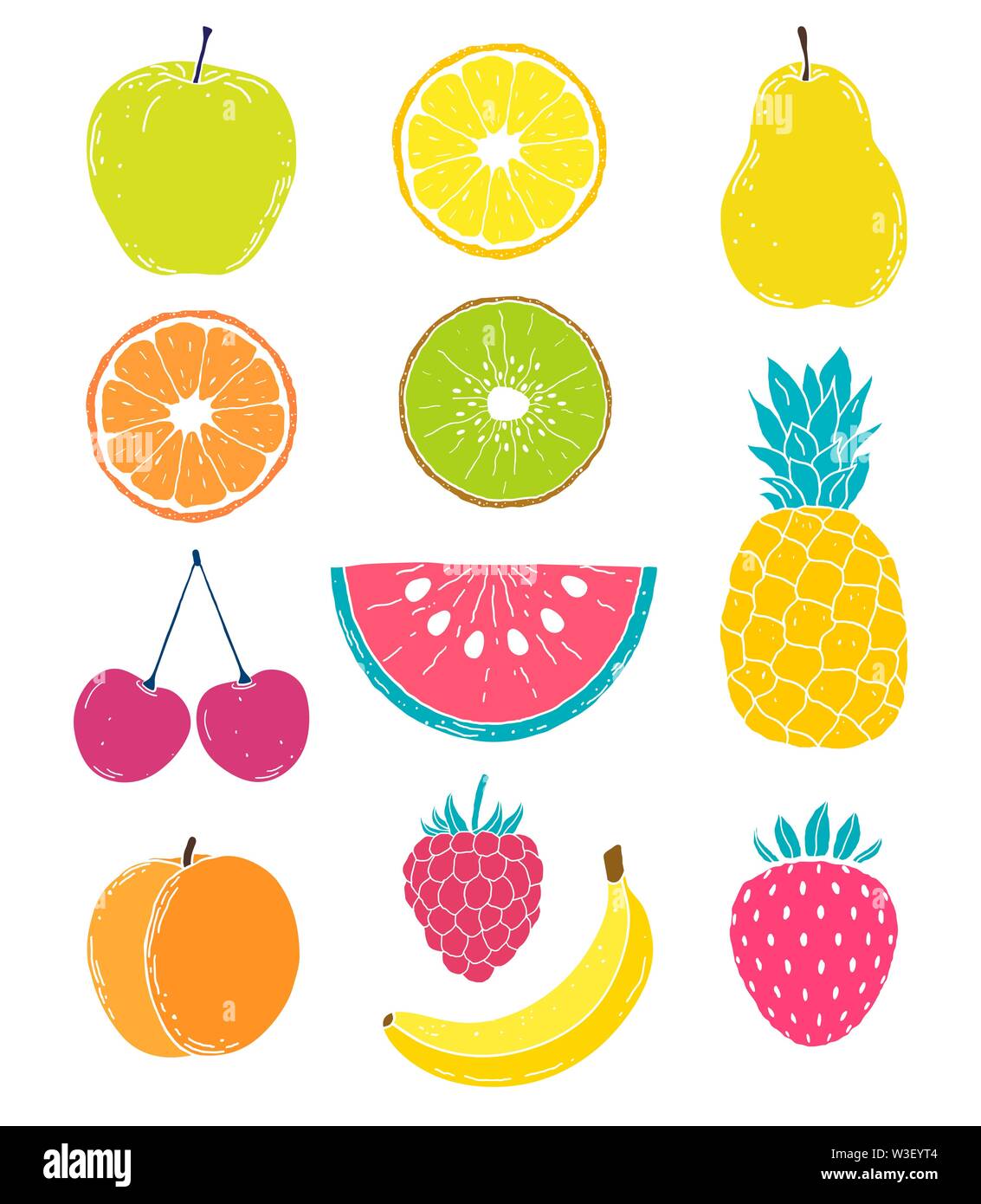 Collection of hand drawn fruits icons on white background Stock Vector ...