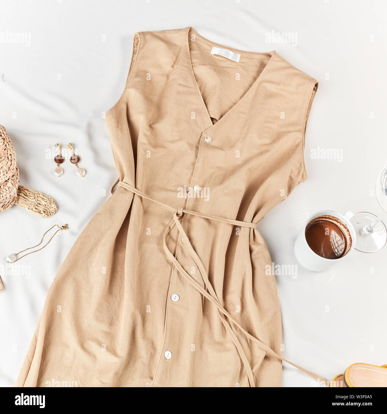 creative demonstation of stylish comfortable clothes. flat lay. top view photo Stock Photo