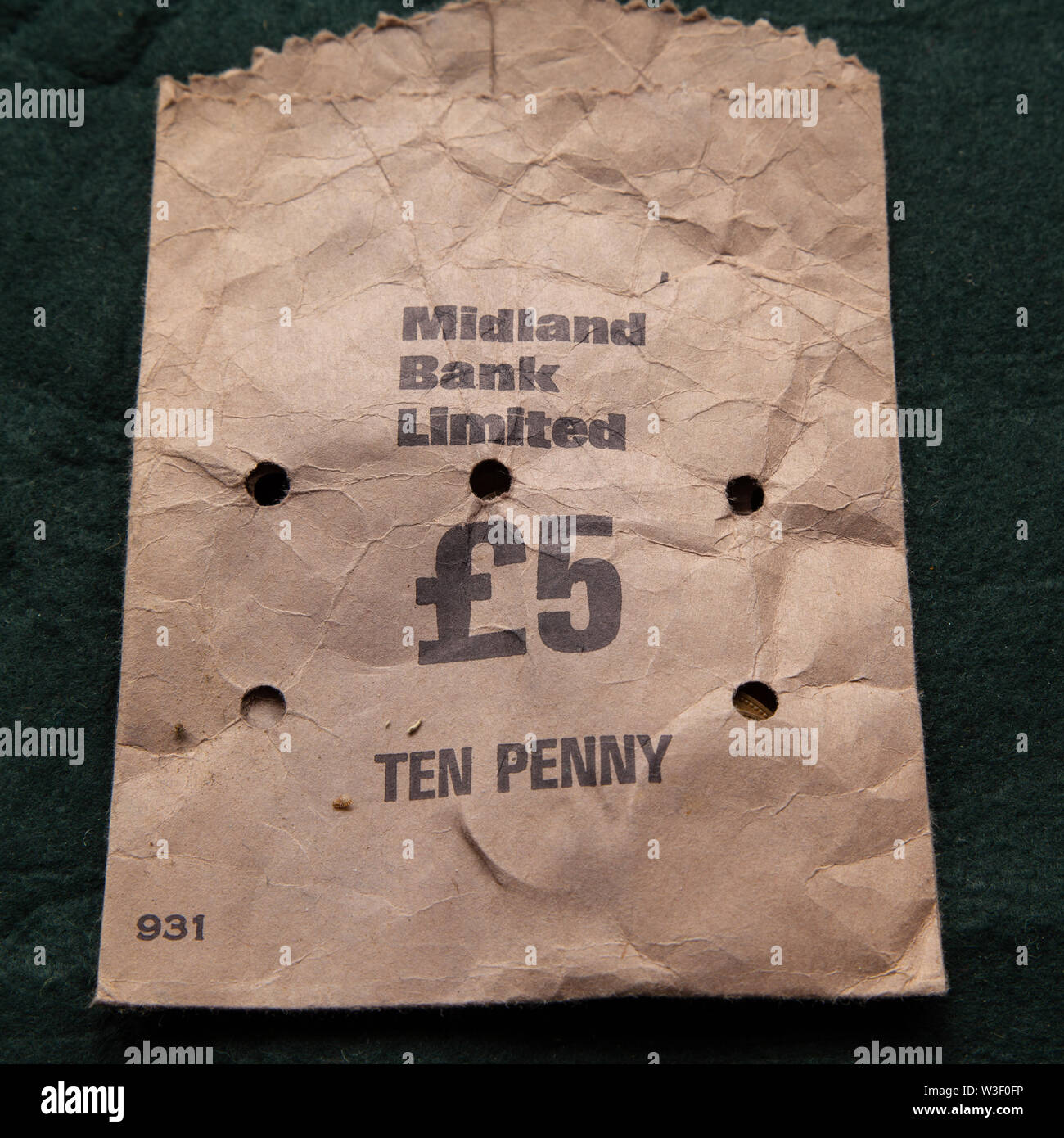 A Midland Bank paper money bag 1970's UK coins bag for 10p pieces Stock