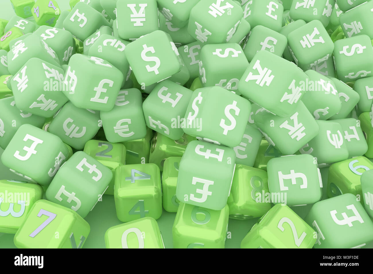 Background abstract, cube or block number and currency sign or symbol ...