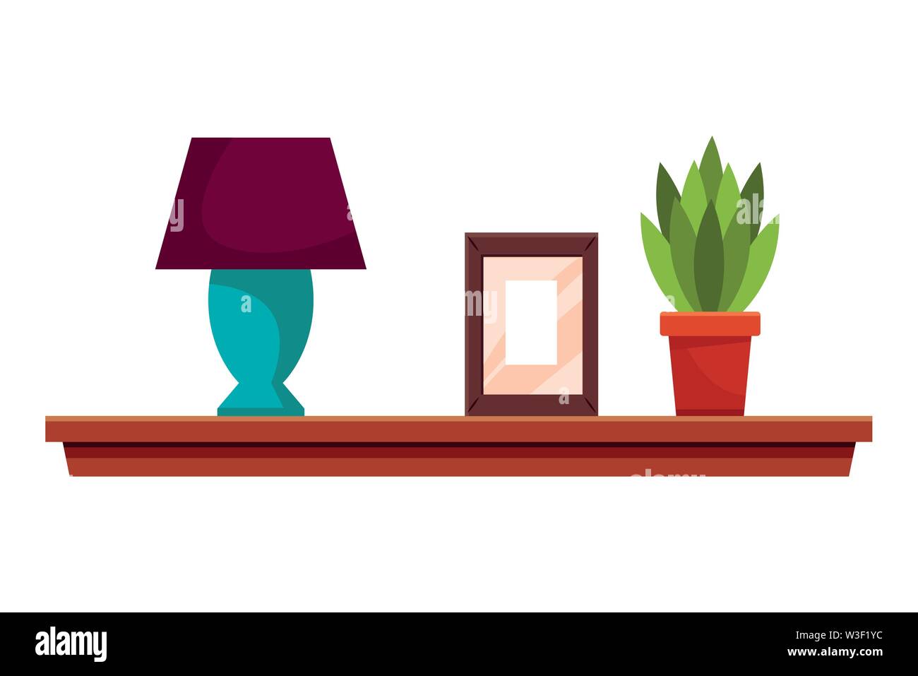 House Decoration Light Lamo Picture And Plant Pot On Shelf Stock