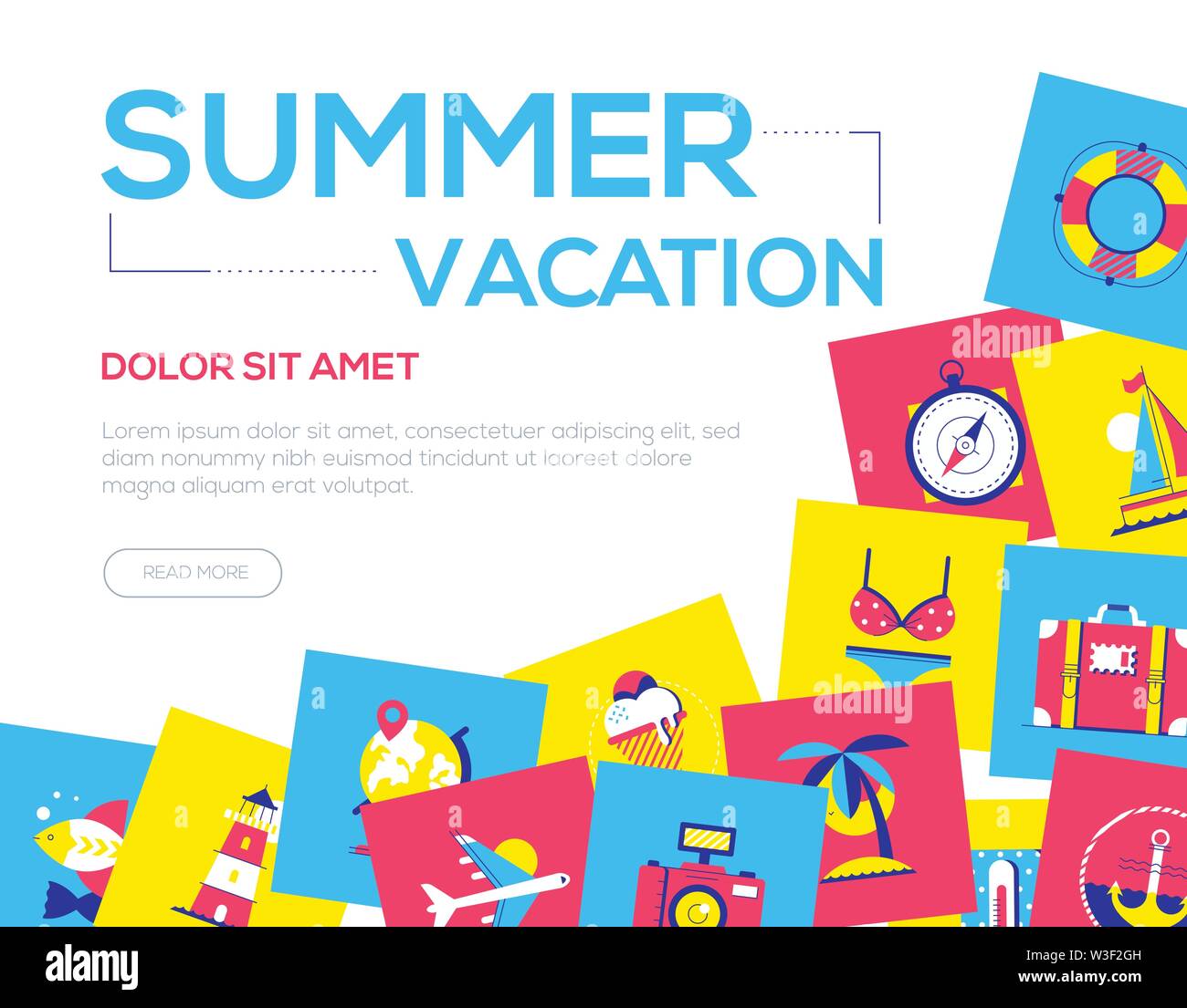 Summer vacation - colorful flat design style web banner Stock Vector