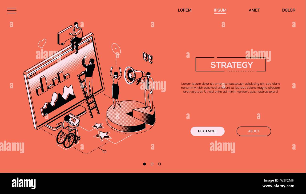Strategy - line design style isometric web banner Stock Vector