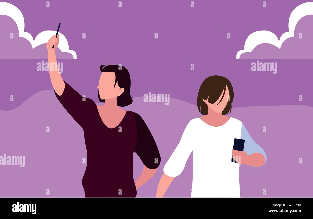 two men using smartphone devices vector illustration Stock Vector Image ...