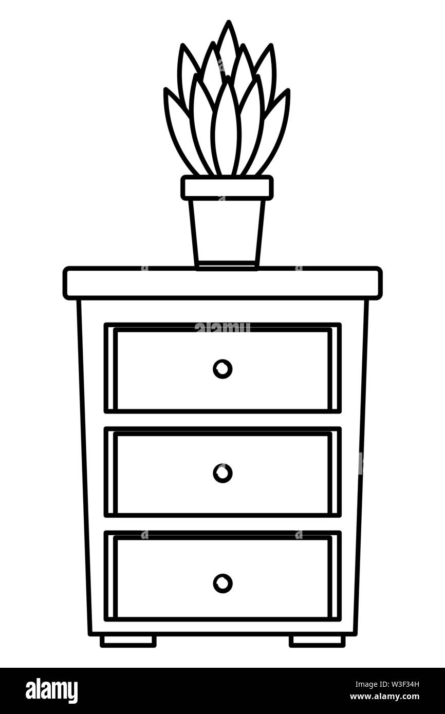 Wooden drawer with plant pot in black and white Stock Vector Image ...