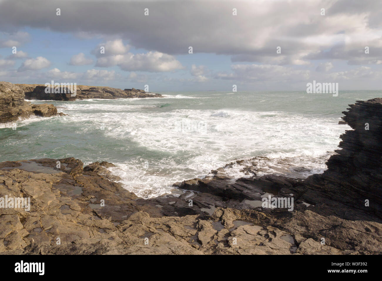 Image of rocky shoreline along Hook Head Peninsula in Ireland East. Stock Photo