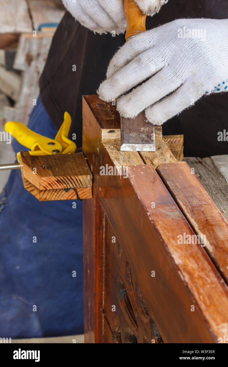 Closeup Chisel Carpentry Joinery Hand Cutting Stock Photo 2195172735