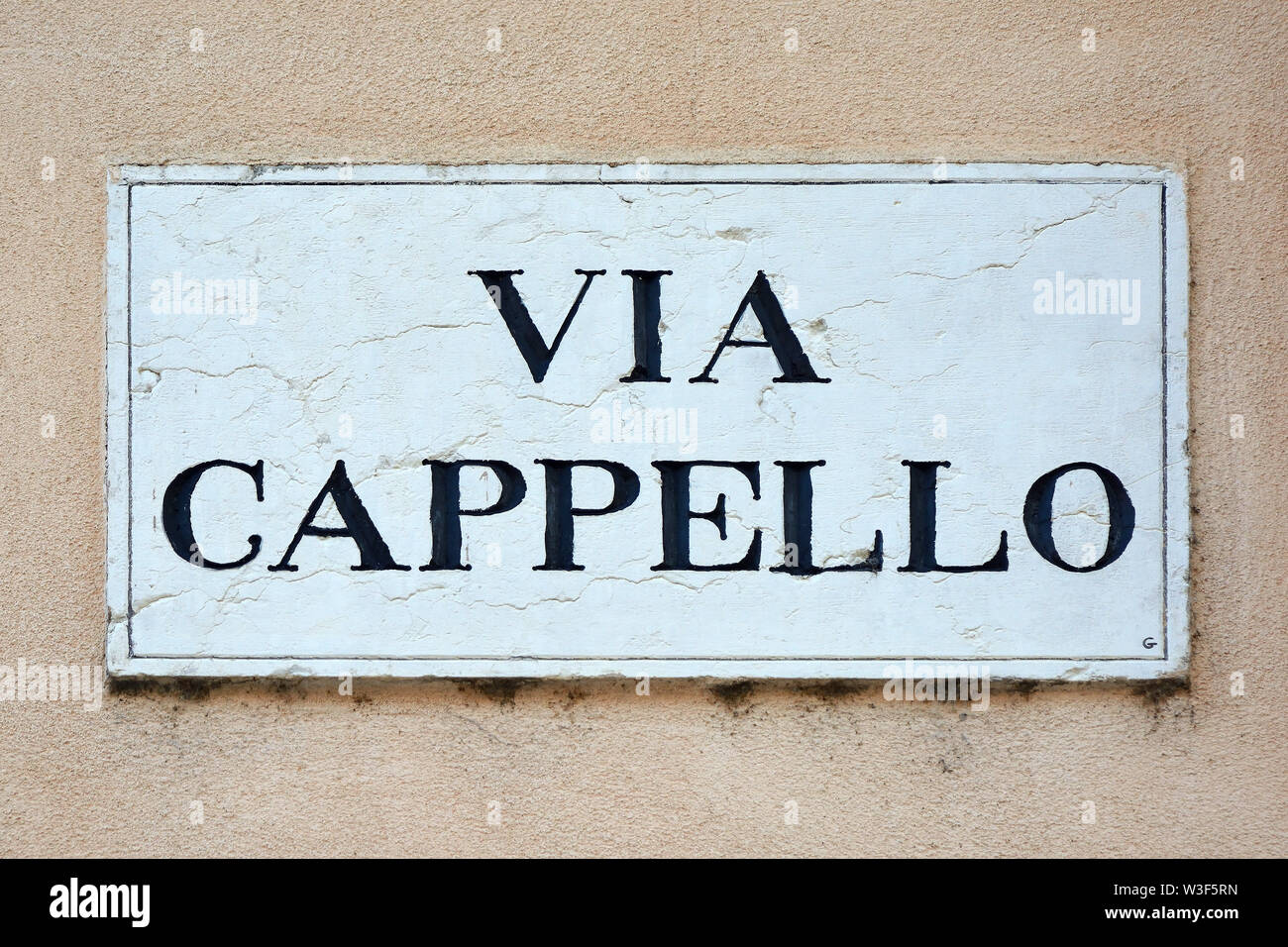 Street sign of the Via Cappello in the historic centre of Verona - Italy. Stock Photo