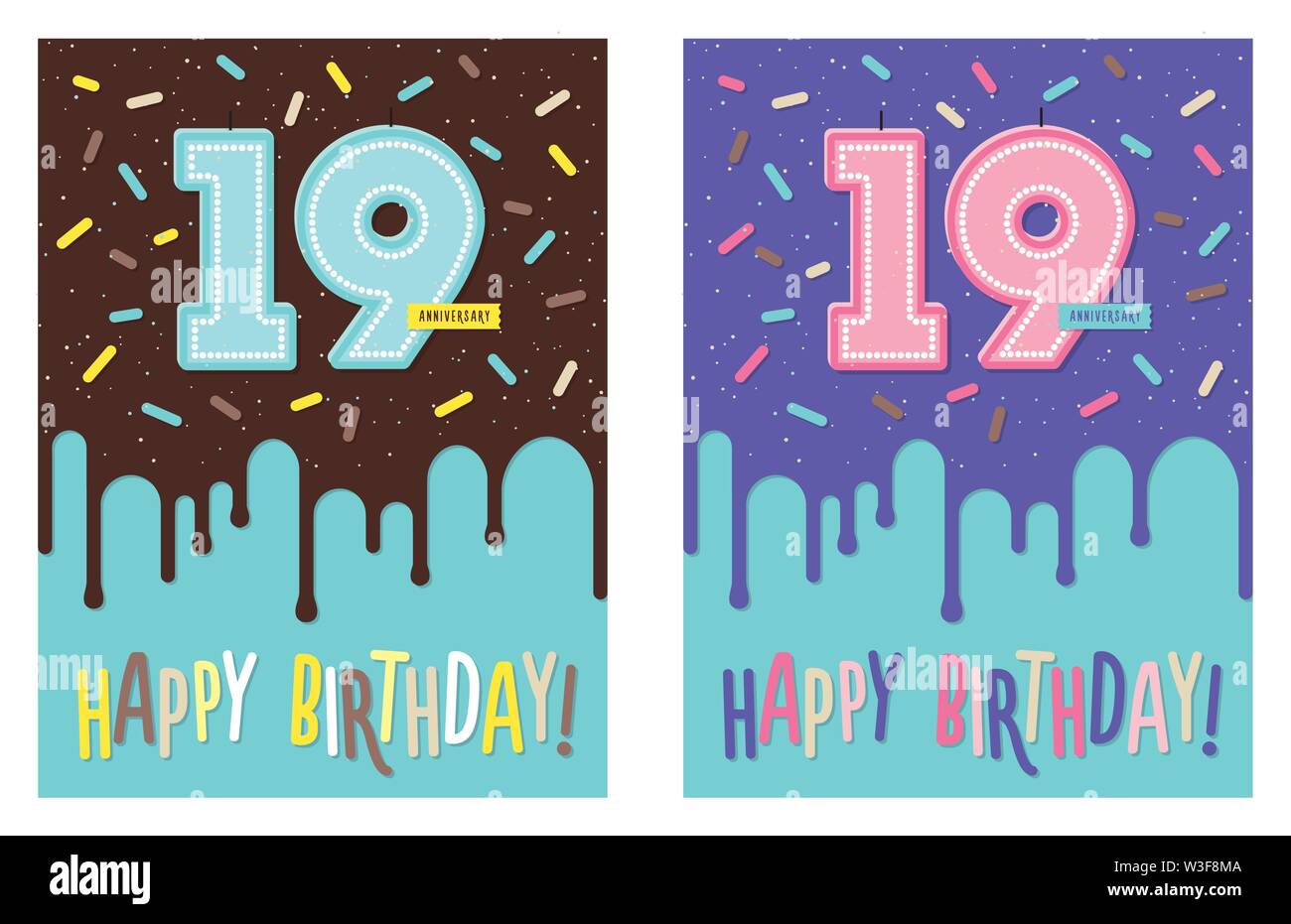 Birthday greeting card with cake and 19 candle Stock Vector