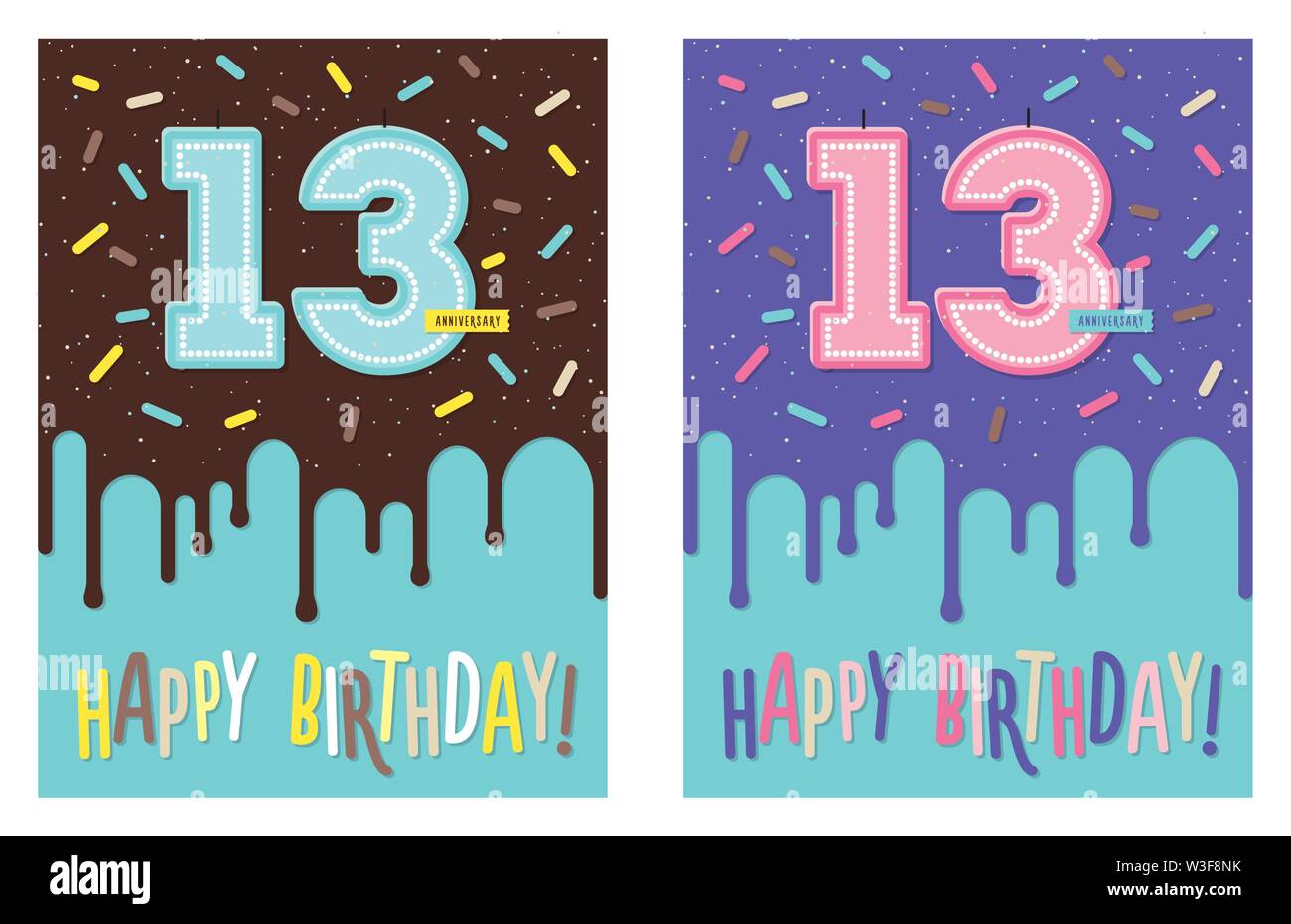 Birthday greeting card with cake and 13 candle Stock Vector