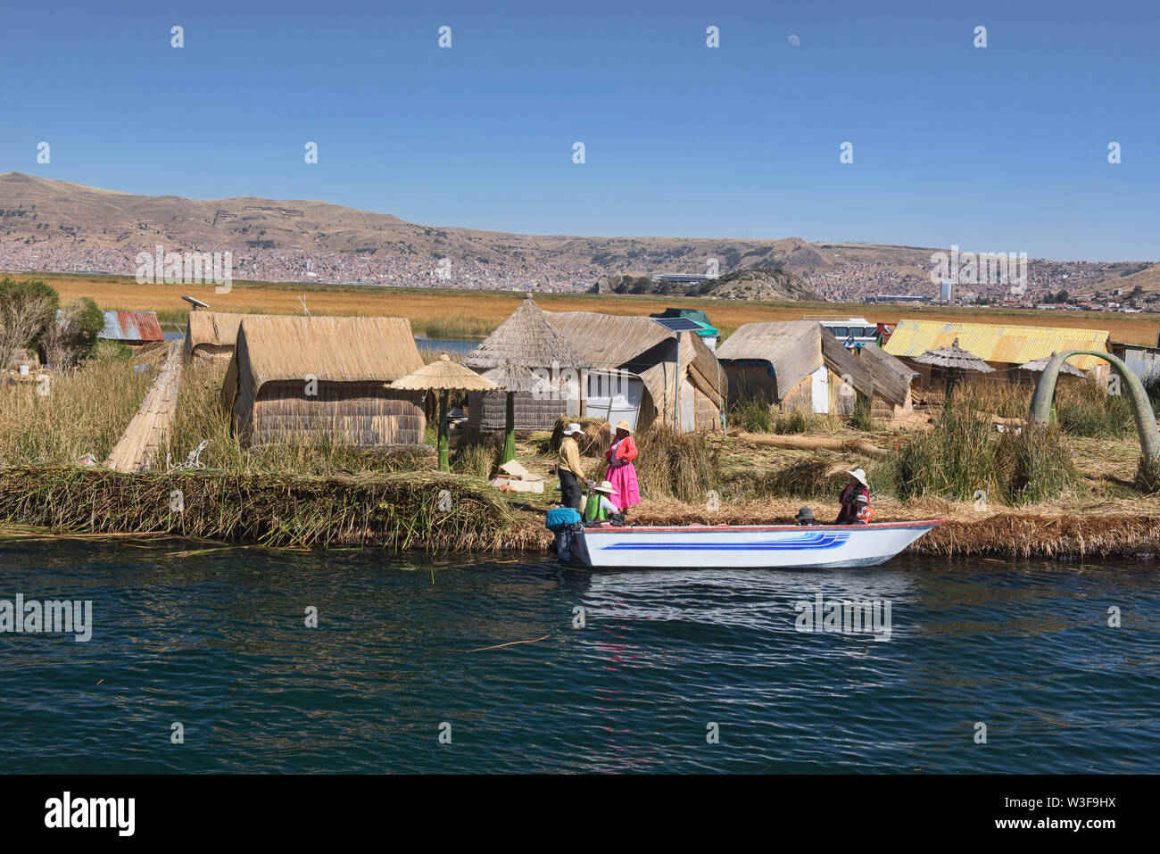 Uros totora reeds floating island, Lake Titicaca, Puno, Peru Stock Photo