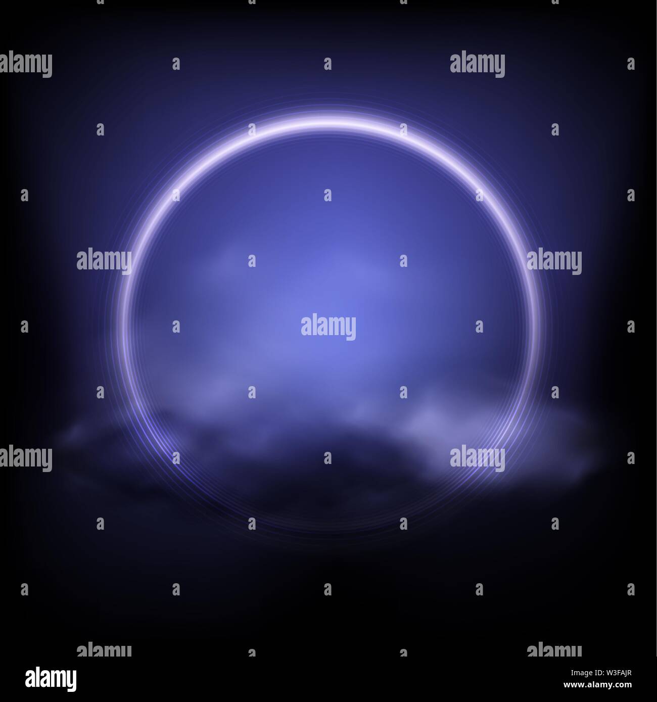 Neon round frame with cloud Stock Vector