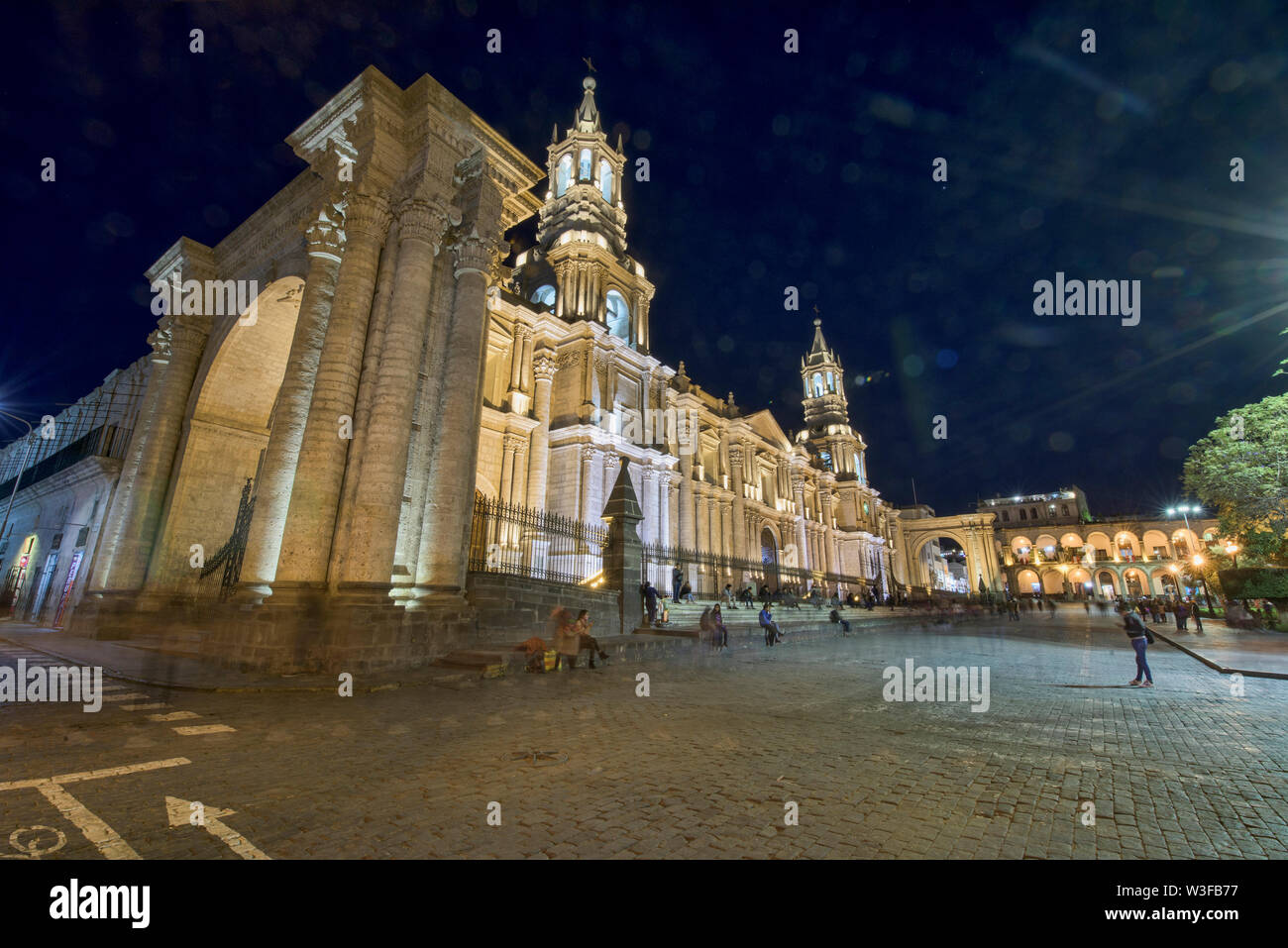 The colonial Basilica Cathedral of Arequipa, Peru Stock Photo