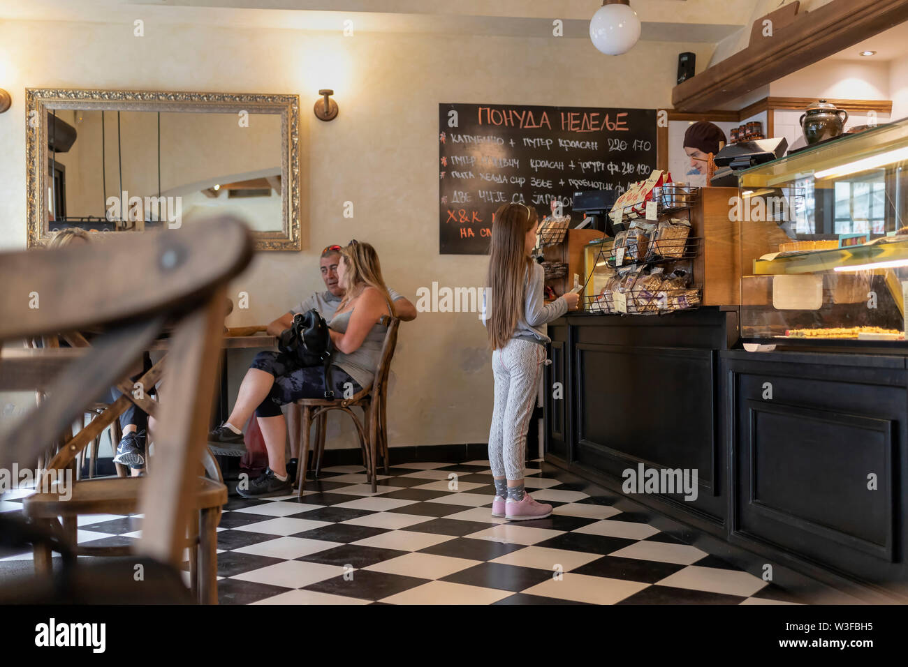 Belgrade, Serbia, July 13th 2019: Customers in one of the pastry shops in Zemun Stock Photo