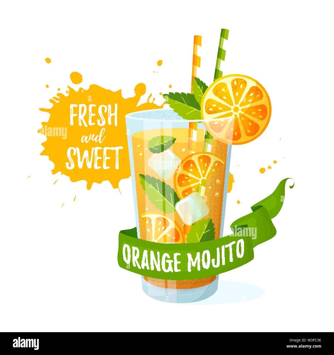 Orange Mojito Vector Illustration Modern Banner With Glass