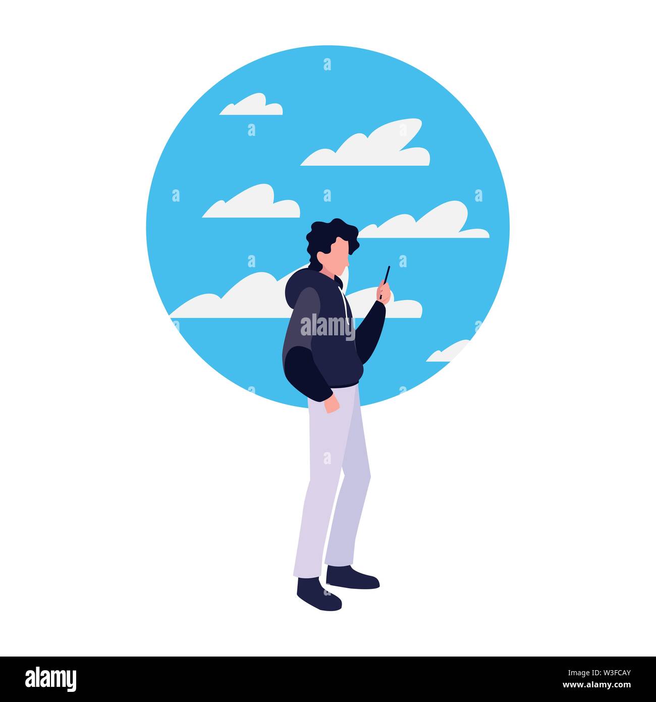 young man using smartphone social media vector illustration Stock ...