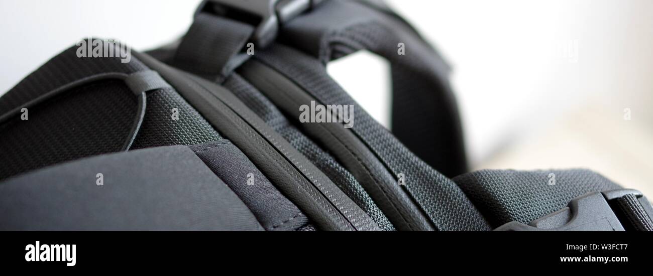 Black backpack waterproof zipper Stock Photo