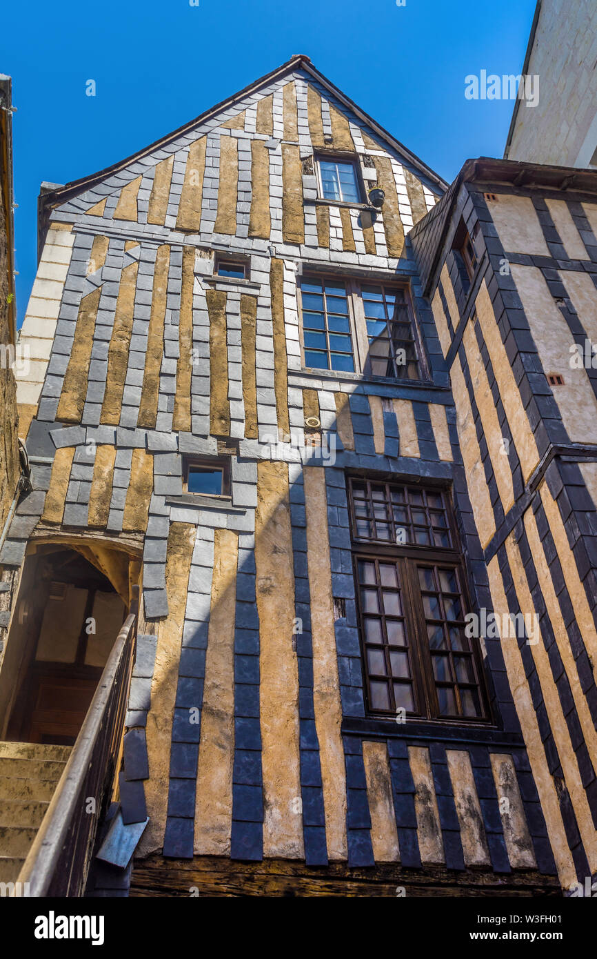 Traditional slate covered wood structure of old building - France. Stock Photo