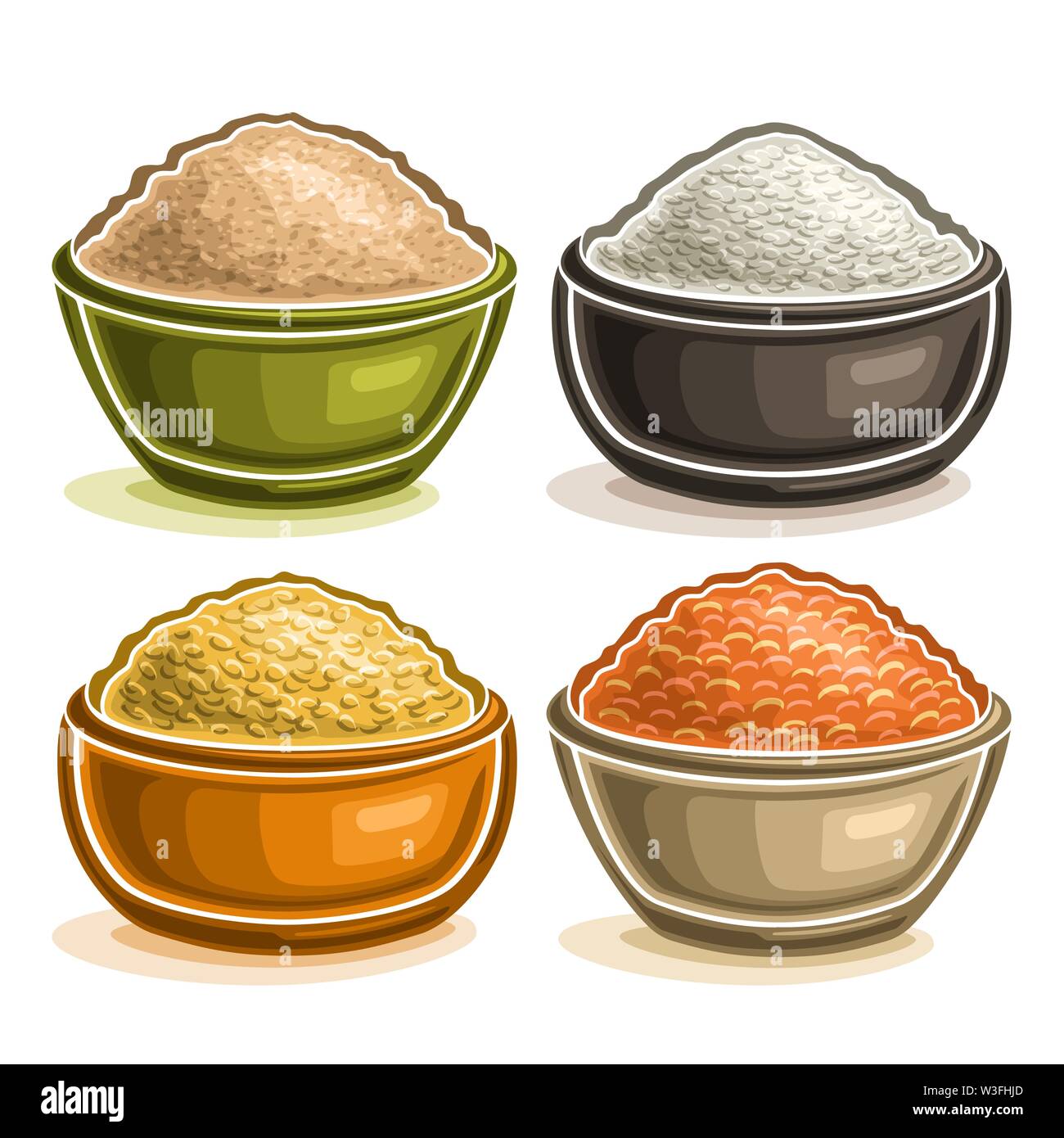 Vector set of different Groats in bowls Stock Vector