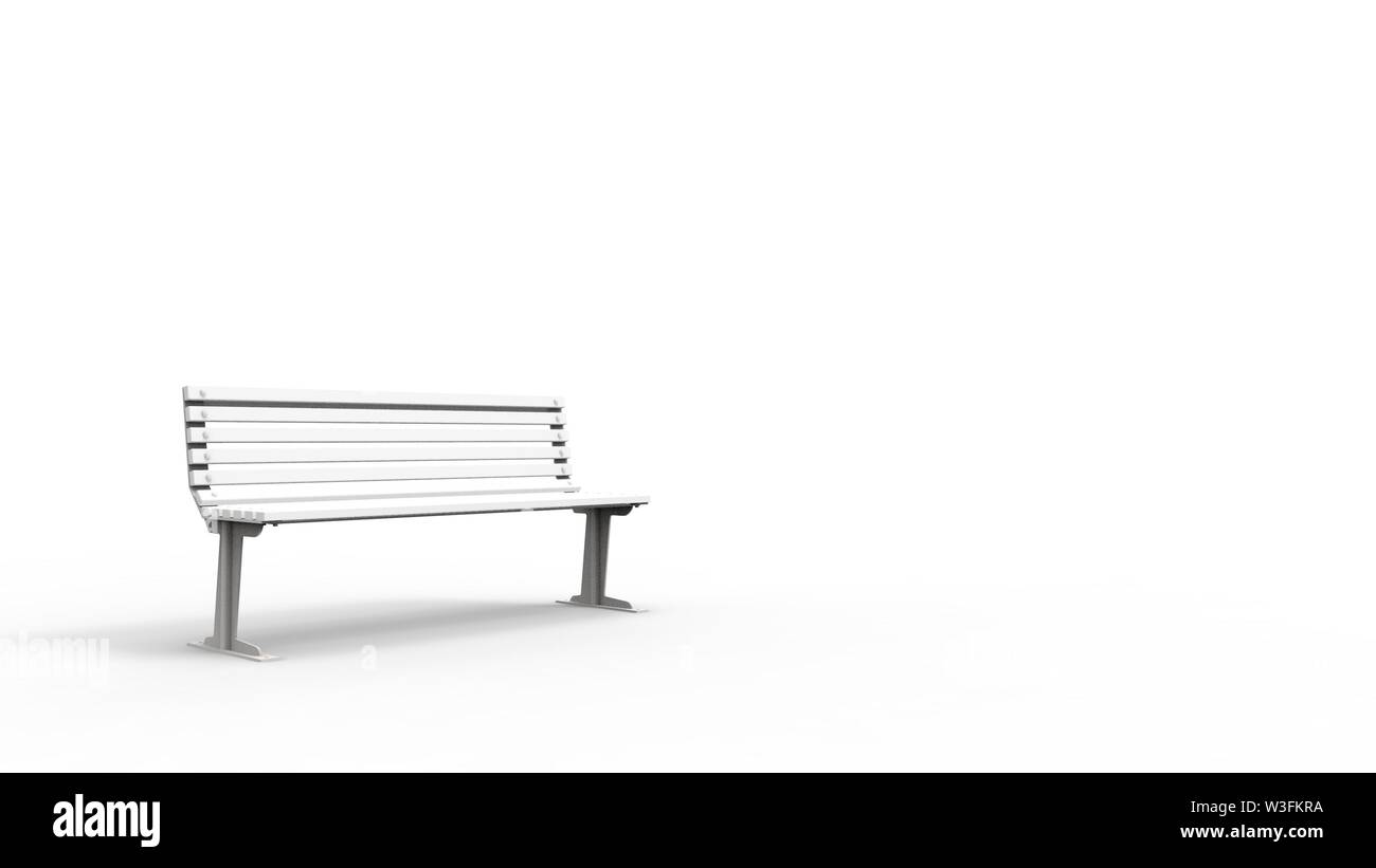 3d rendering of a white outside furniture bench isolated in white ...