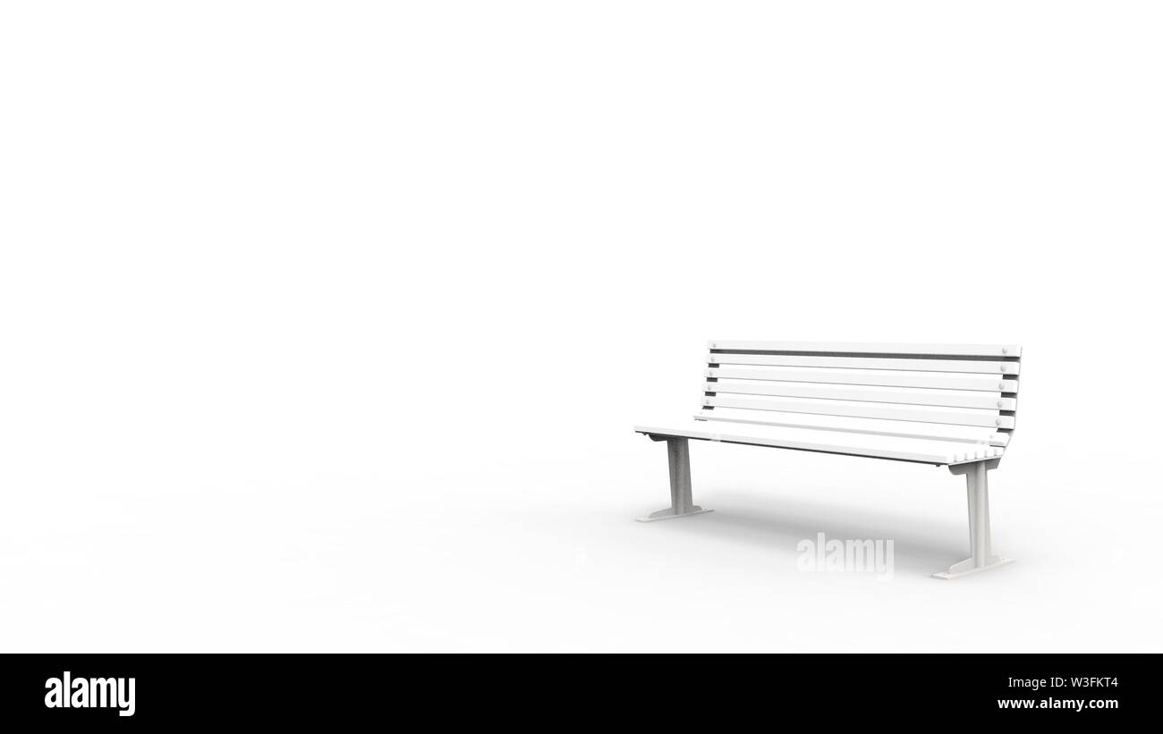 3d rendering of a white outside furniture bench isolated in white ...