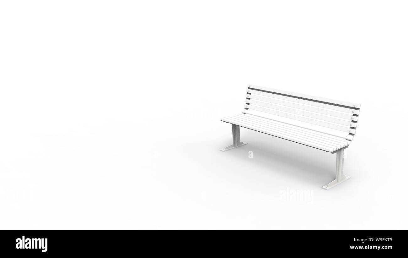 3d rendering of a white outside furniture bench isolated in white ...