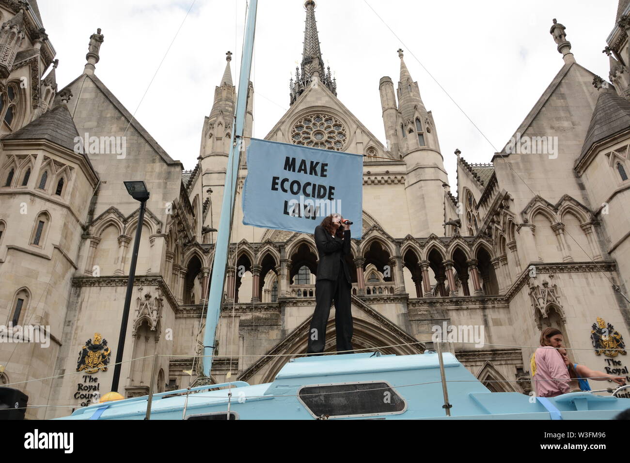 Extinction Rebellion stage a protest outdid the Royal Courts of Justice in central London 15th July 2019. Stock Photo