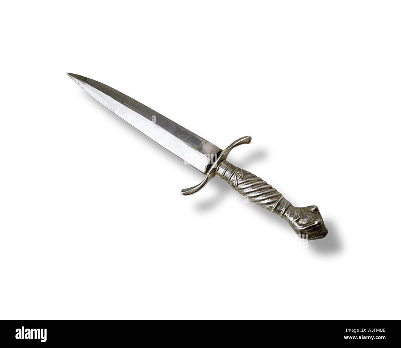 Hunting dagger knife with decorative handle on a white background. Vintage dagger. Stock Photo