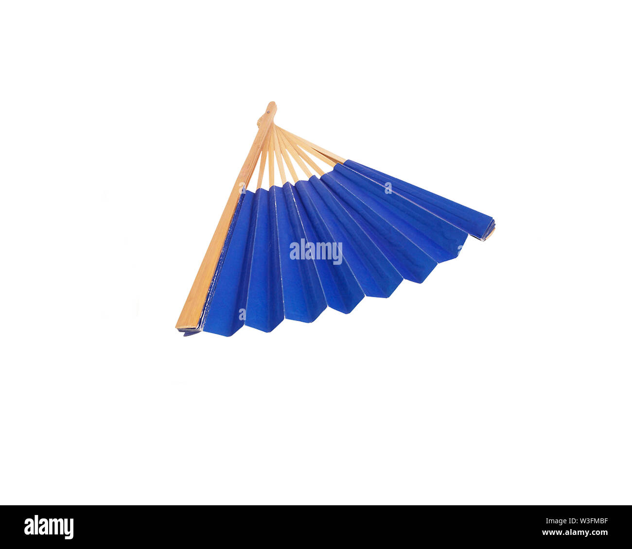 Blue Open Hand Fan Isolated on a White Background. Stock Photo