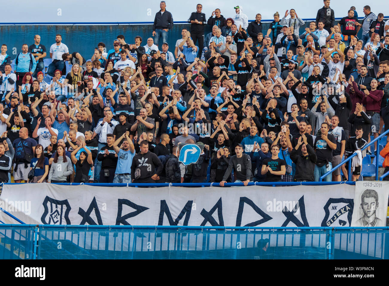 ZAGREB, CROATIA - JULY 13, 2019: Croatian league Supercup, GNK Dinamo vs. HNK  Rijeka. Armada Rijeka supporters Stock Photo - Alamy