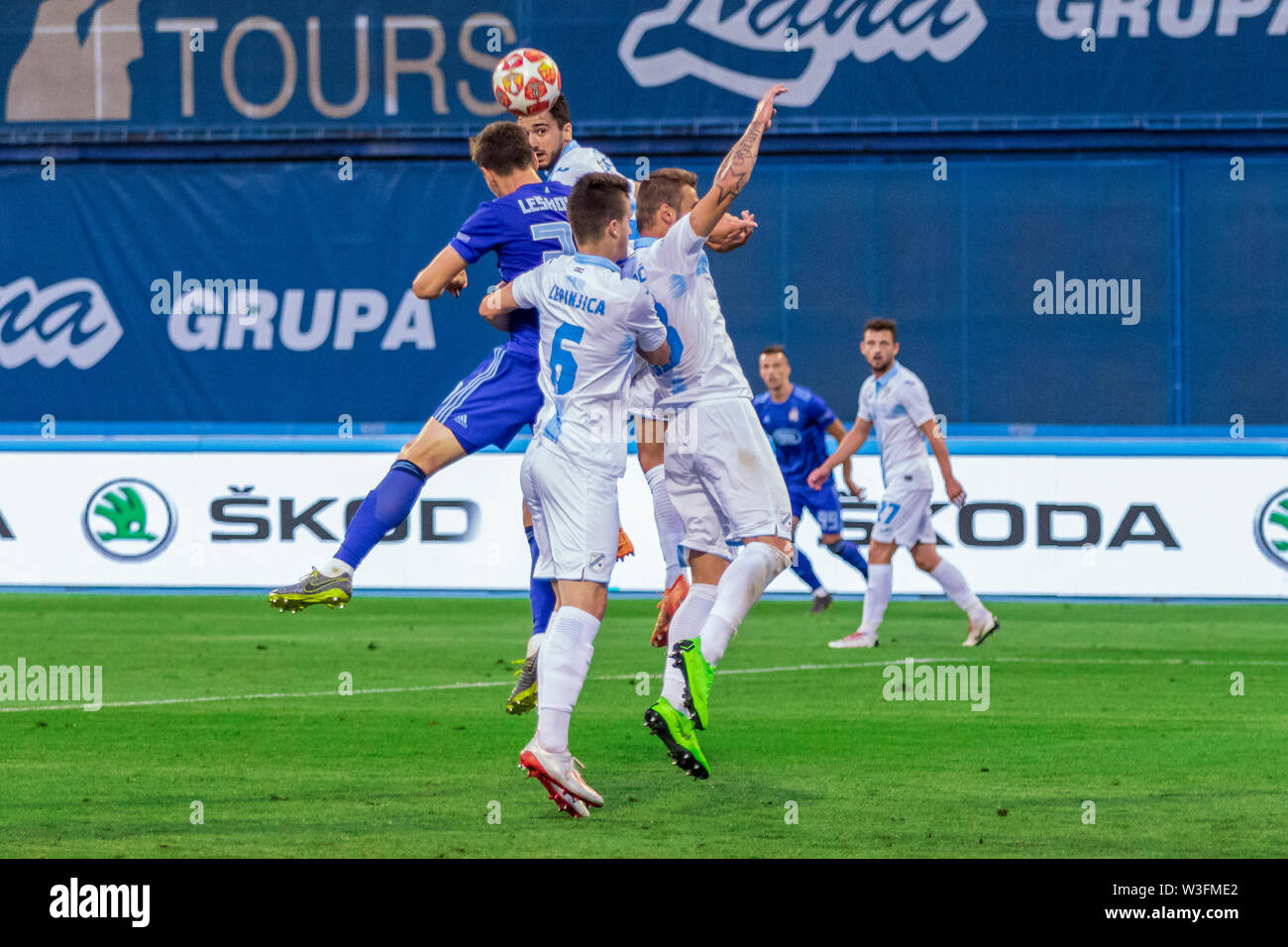 ZAGREB, CROATIA - JULY 13, 2019: Croatian league Supercup, GNK Dinamo vs. HNK  Rijeka. Dinamo players holding trophy and celebrating victory Stock Photo -  Alamy