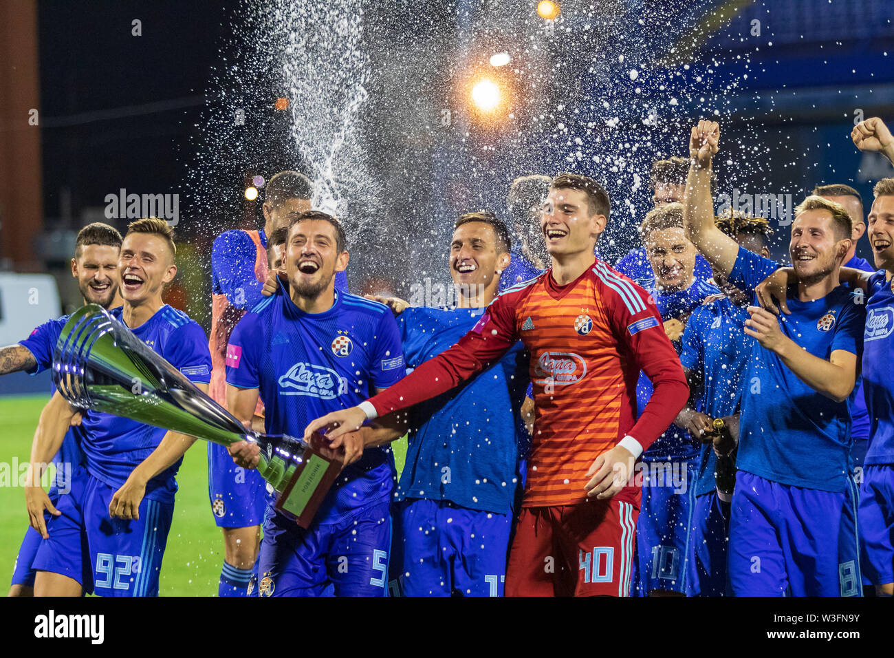 ZAGREB, CROATIA - JULY 13, 2019: Croatian league Supercup, GNK Dinamo vs. HNK  Rijeka. In action Momcilo RASPOPOVIC (29) and Amer GOJAK (14 Stock Photo -  Alamy